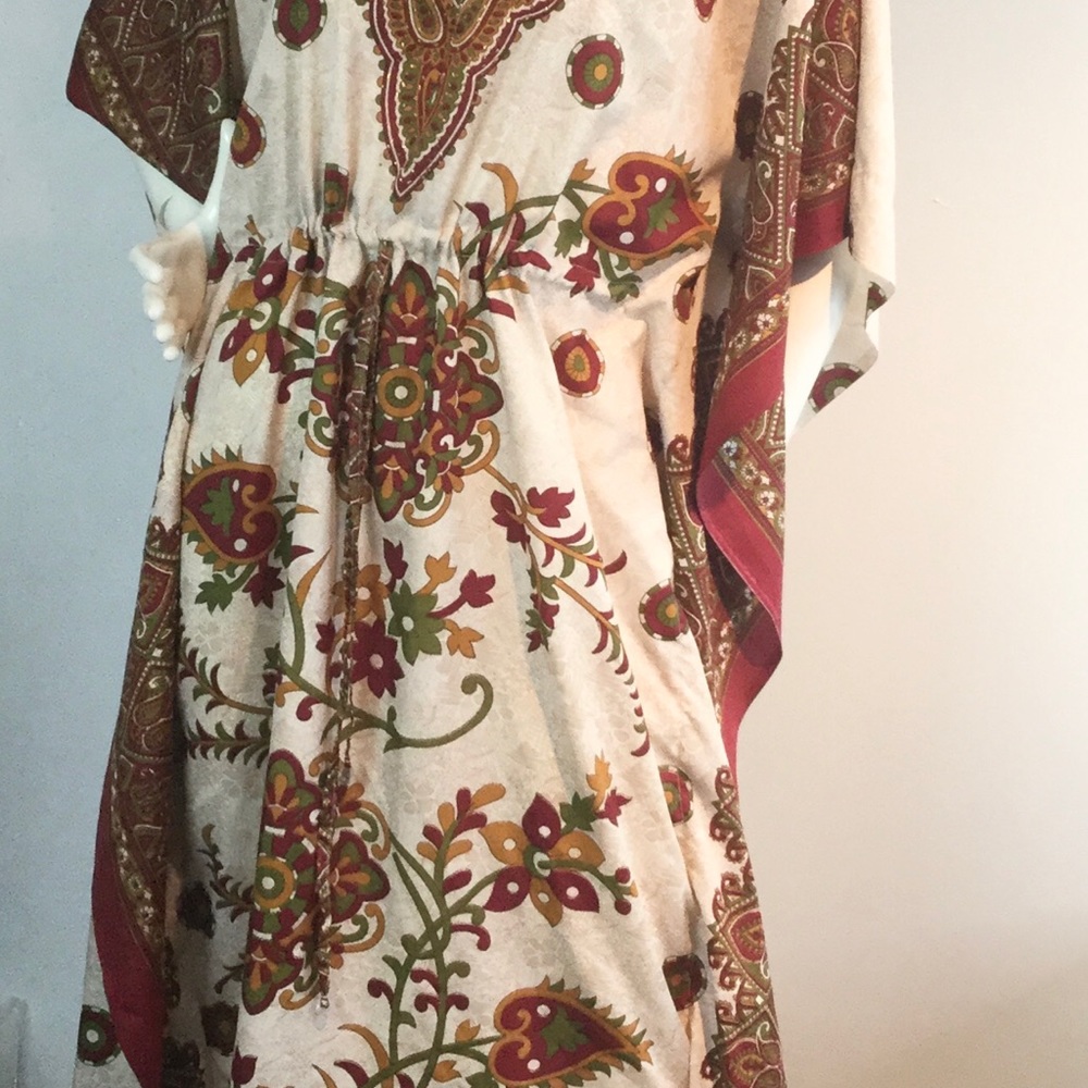 Kafton bling at neckline 50” long drawstring waist